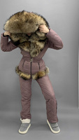 Женский зимний костюм Bellezza с меховой отделкой из финского енота - Дополнительно широкий пояс на кнопках