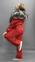 Женский зимний костюм для прогулок: штаны и бомбер с мехом чернобурки - Брендированные лямки(резинка)