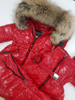 Детский зимний костюм: полукомбинезон+куртка на кулиске с натуральным енотом на капюшоне