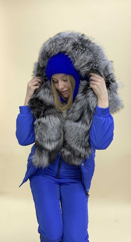 Зимний комплект: стеганые штаны и куртка бомбер с меховой отделкой из чернобурки - Шапка ушанка с мехом