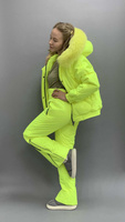Ярко-желтый зимний костюм до -30-35 градусов: штаны+куртка с мехом песца - Варежки с мехом (мех используем дополнительно