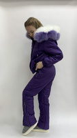 Фиолетовый зимний костюм с большим мехом песца (инструктация из двух оттенков) - Варежки без меха