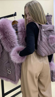 Костюм зимний женский Bellezza: куртка с меховой отделкой из финского енота и штаны - Шапка ушанка с мехом