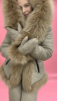 Костюм зимний бежевый Bellezza: куртка с меховой отделкой и теплые штаны - Косынка стеганая
