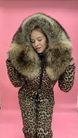 Леопардовый комбинезон женский с меховым капюшоном - Рюкзак