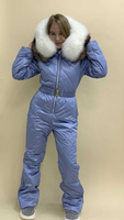 Голубой зимний комбинезон с опушкой инструктация - Варежки с мехом