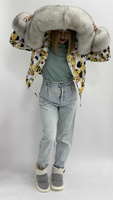 Женская короткая куртка с мехом песца - Брендированные лямки(резинка)