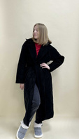 Черное пальто стеганое, классический крой с английским воротником - индивидуальный пошив по меркам+15%