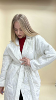 Белое пальто женское в стеганой ткани гусиная лапка жемчуг - индивидуальный пошив по меркам+15%