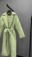 Пальто классическое стеганое в фисташковом цвете, демисезонная коллекция - 46-50