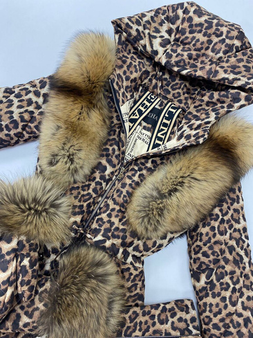 Леопардовый зимний комбинезон с меховыми крылышками Angel - Варежки без меха