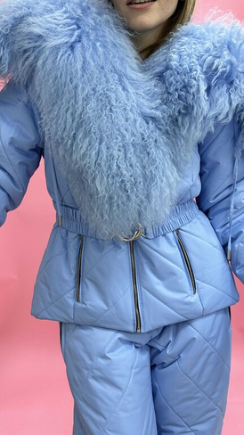 Голубой зимний костюм до -35 градусов с натуральным мехом ламы - Дополнительно широкий пояс на кнопках