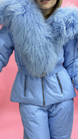 Голубой зимний костюм до -35 градусов с натуральным мехом ламы - Косынка стеганая