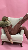 Женский зимний комбинезон зимний до -35 градусов с большим натуральным мехом енота - Рюкзак