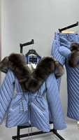 Серо-голубой зимний костюм с натуральным мехом песца под соболь - Варежки с мехом (мех используем дополнительно)