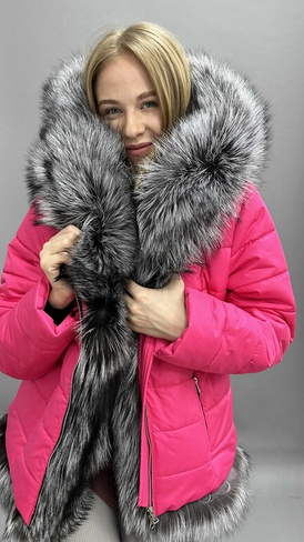 Женский зимний костюм Bellezza с чернобуркой:куртка с мехом и стеганые брюки - Рюкзак