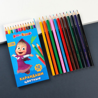 Цветные карандаши, 12 цветов, трехгранные, маша и медведь Маша и медведь