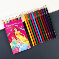 Цветные карандаши, 12 цветов, шестигранные, принцессы Disney